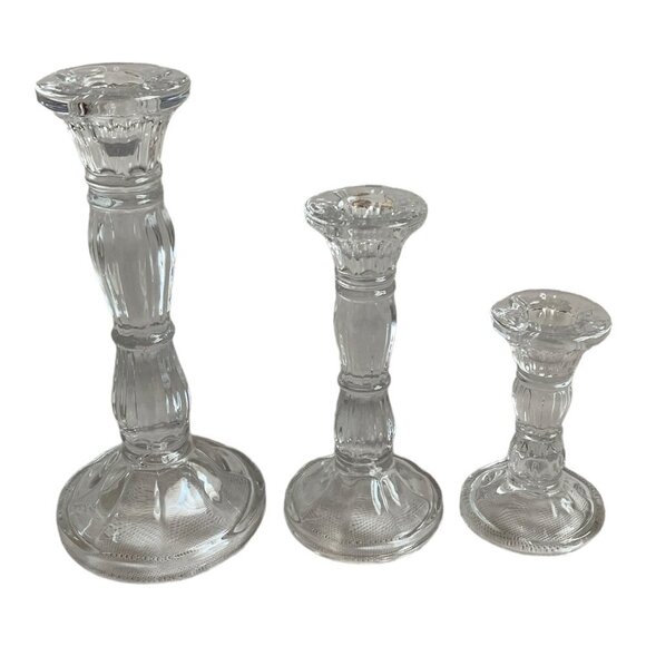 NIB 3x Glass Candle Stick Holders Set Taper Candles Holder Table Centerpieces - Picture 2 of 4